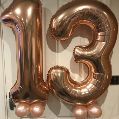 Rose gold number balloons